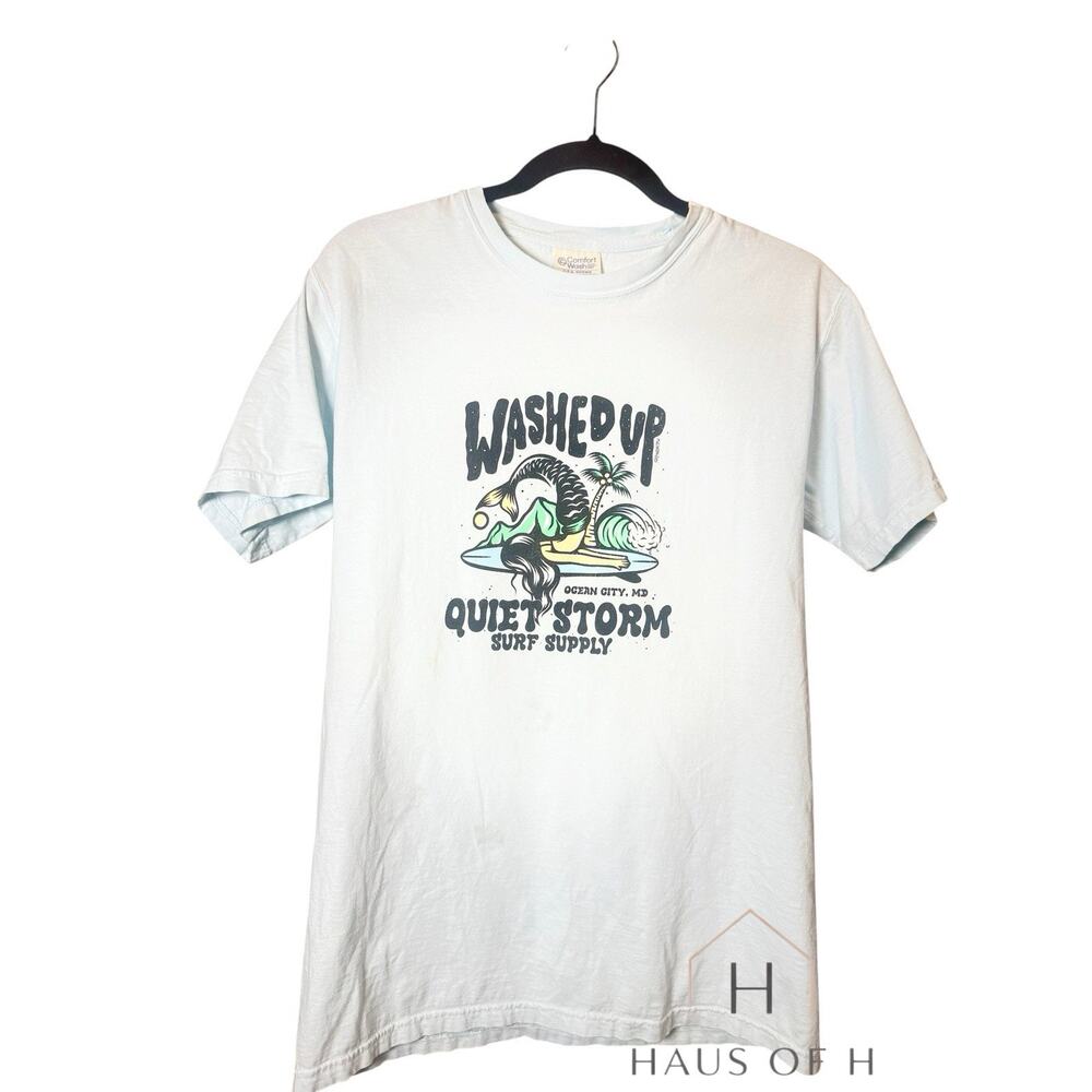 Quiet Storm Coastal Outfitters Graphic Tee Beach Surf Baby Blue Women Size S